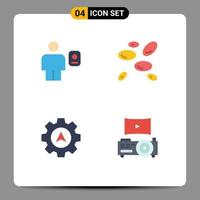 Mobile Interface Flat Icon Set of 4 Pictograms of avatar navigation human wbcs gear Editable Vector Design Elements