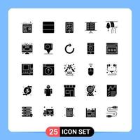 Group of 25 Modern Solid Glyphs Set for travel road internet presentation business Editable Vector Design Elements