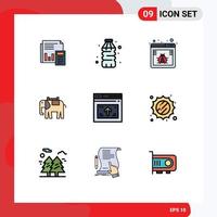 Set of 9 Modern UI Icons Symbols Signs for animal web bottle virus browser Editable Vector Design Elements