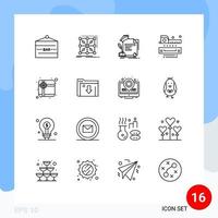 Editable Vector Line Pack of 16 Simple Outlines of ruler level cluster agreement education Editable Vector Design Elements