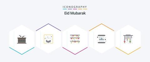 eid mubarak 25 paquete de iconos planos que incluye mubarak. invitación. luna. tarjeta. decoración vector