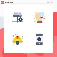 Mobile Interface Flat Icon Set of 4 Pictograms of database construction setting idea safety Editable Vector Design Elements