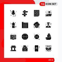 Mobile Interface Solid Glyph Set of 16 Pictograms of sports diet data basket sauna Editable Vector Design Elements