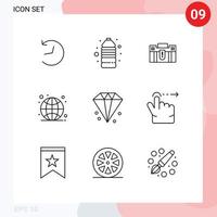 9 Universal Outlines Set for Web and Mobile Applications live globe business global suitcase Editable Vector Design Elements