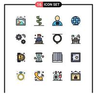 paquete de iconos de vector de stock de 16 signos y símbolos de línea para engranajes mundo avatar globo video elementos de diseño de vector creativo editable