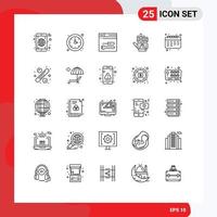 25 Universal Line Signs Symbols of calendar hand watch golve web Editable Vector Design Elements