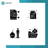 Editable Vector Line Pack of 4 Simple Solid Glyphs of file business work coffee modern Editable Vector Design Elements