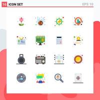 Group of 16 Flat Colors Signs and Symbols for advertising student card seo id map Editable Pack of Creative Vector Design Elements