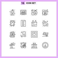 paquete de esquema de 16 símbolos universales de documentos de carpeta de piña en formato de casillero elementos de diseño vectorial editables vector