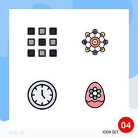 grupo de símbolos de icono universal de 4 colores planos de línea de llenado modernos de decoración de reloj de máquina de tiempo de cuadrícula elementos de diseño de vector editables