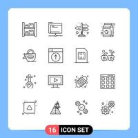 Outline Pack of 16 Universal Symbols of locked bottle server pack apple Editable Vector Design Elements