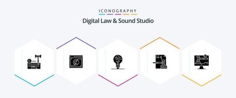 Digital Law And Sound Studio 25 Glyph icon pack including digital. business. domain. idea. fail vector