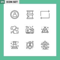 Universal Icon Symbols Group of 9 Modern Outlines of transportation fire play emergency test Editable Vector Design Elements