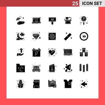 User Interface Pack of 25 Basic Solid Glyphs of office desktop synchronization desk signboard Editable Vector Design Elements