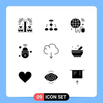 Pack of 9 Modern Solid Glyphs Signs and Symbols for Web Print Media such as lock internet of things scheme world iot Editable Vector Design Elements