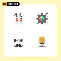 Stock Vector Icon Pack of 4 Line Signs and Symbols for earring dad jewelry piece fathers day Editable Vector Design Elements