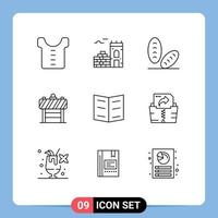 User Interface Pack of 9 Basic Outlines of file education food bookmark blocker Editable Vector Design Elements