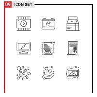 Group of 9 Outlines Signs and Symbols for card imac drink device computer Editable Vector Design Elements