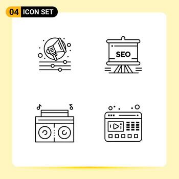 Mobile Interface Line Set of 4 Pictograms of alert player presentation analytics player Editable Vector Design Elements