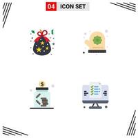 4 concepto de icono plano para sitios web móviles y aplicaciones bolsa regalo de empresa tarro de flores elementos de diseño vectorial editables vector