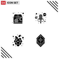 User Interface Pack of 4 Basic Solid Glyphs of marketing vineyard microphone autumn fruits design Editable Vector Design Elements