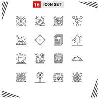 Outline Pack of 16 Universal Symbols of safety gold fan economy science Editable Vector Design Elements