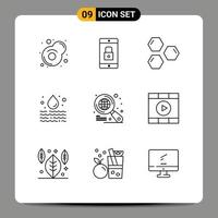 Universal Icon Symbols Group of 9 Modern Outlines of globe pollution cells leak space Editable Vector Design Elements