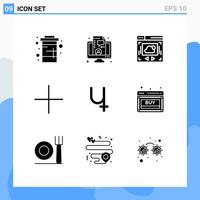 Stock Vector Icon Pack of 9 Line Signs and Symbols for crypto sibcoin live plus add Editable Vector Design Elements