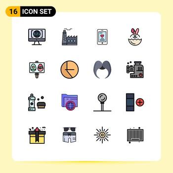 conjunto de 16 líneas rellenas de colores planos vectoriales en la cuadrícula para elementos de diseño de vectores creativos editables de huevo de pascua