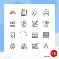 16 Universal Outlines Set for Web and Mobile Applications worker applicant document transport gear Editable Vector Design Elements