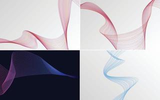 Set of 4 geometric wave pattern background Abstract waving line vector