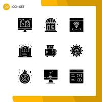 Pack of 9 Modern Solid Glyphs Signs and Symbols for Web Print Media such as toast real app house development Editable Vector Design Elements