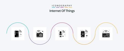 Internet Of Things Glyph 5 Icon Pack Including mobile. wifi. audio. smart phone. mobile vector