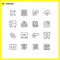 User Interface Pack of 16 Basic Outlines of home cloud badminton up arrow Editable Vector Design Elements