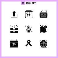 Pack of 9 Modern Solid Glyphs Signs and Symbols for Web Print Media such as hotel office audio drawer archive Editable Vector Design Elements