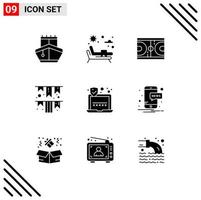 Pictogram Set of 9 Simple Solid Glyphs of security irish day game paper festival Editable Vector Design Elements