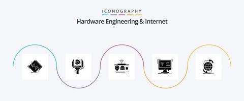 ingeniería de hardware y paquete de iconos de glifo 5 de Internet que incluye monitor. control. producción. cosas. Internet vector