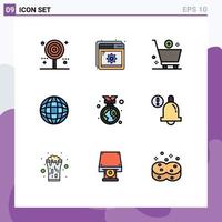 Set of 9 Modern UI Icons Symbols Signs for badge internet setting globe commerce Editable Vector Design Elements