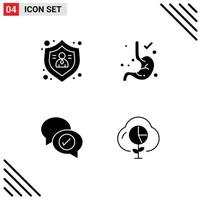 4 Universal Solid Glyph Signs Symbols of action mail user stomach cloud Editable Vector Design Elements