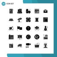 25 Universal Solid Glyphs Set for Web and Mobile Applications toolkit construction medical box security Editable Vector Design Elements