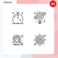 Mobile Interface Line Set of 4 Pictograms of apple speedometer idea process approved Editable Vector Design Elements