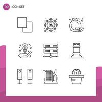 Pack of 9 creative Outlines of database server creative idea food strategy business Editable Vector Design Elements