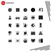 Solid Glyph Pack of 25 Universal Symbols of fitness multimedia ad media player back Editable Vector Design Elements