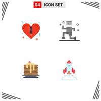 4 Universal Flat Icons Set for Web and Mobile Applications heart canada exercise cake spaceship Editable Vector Design Elements