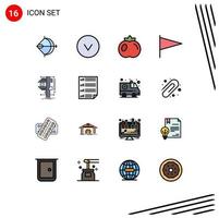 Pack of 16 Modern Flat Color Filled Lines Signs and Symbols for Web Print Media such as physics caliper food measure flag Editable Creative Vector Design Elements