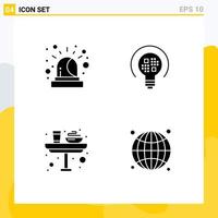 4 Universal Solid Glyphs Set for Web and Mobile Applications alarm food data bulb lunch Editable Vector Design Elements