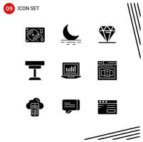 conjunto de 9 iconos de interfaz de usuario modernos símbolos signos para computar mesa joyería escritorio interior elementos de diseño vectorial editables vector