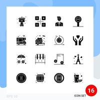 16 User Interface Solid Glyph Pack of modern Signs and Symbols of caravan journey business stop selection Editable Vector Design Elements