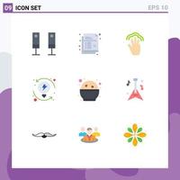 Pictogram Set of 9 Simple Flat Colors of food progression fingers process multiple touch Editable Vector Design Elements