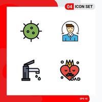 Pack of 4 Modern Filledline Flat Colors Signs and Symbols for Web Print Media such as bacteria bath experiment male cleaning Editable Vector Design Elements